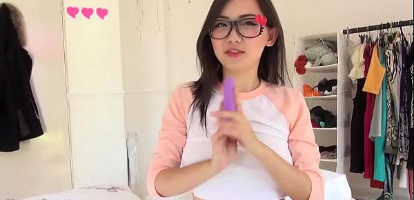  Naturally busty Asian teen Harriet Sugarcookie uses her vibrator